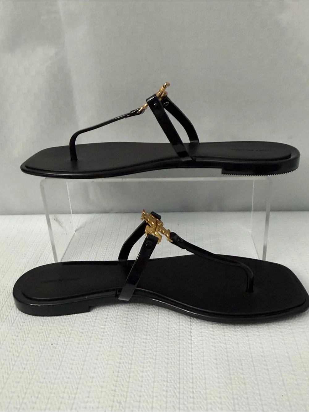 Tory Burch Roxanne Jelly Sandals Womens Size 10 M Black Gold Logo